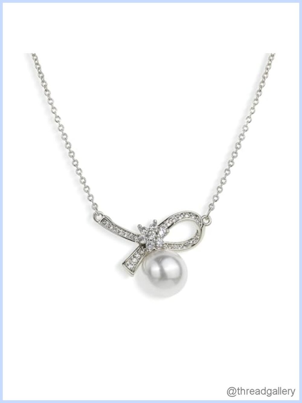 Gold Plated Pearl Pendant Y Necklace CZ Bow Dangle Chain Women Jewelry